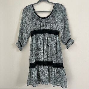 Rampage Boho Peasant‎ Puff Sleeve Mini Tiered Lace Ditsy Floral Dress Size M